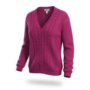 Elegant Fuchsia Cable Knit Cardigan